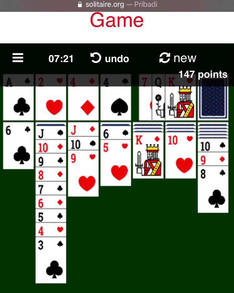 Solitaire game card